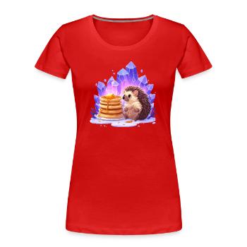 Hérisson avec des pancakes et des cristaux - T-shirt bio Premium Femme - rouge - Devant - Mia (176cm)
