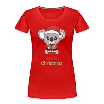 Koala Santa with Gift in Christmas Red - Women's Premium Organic T-Shirt - red - Front - Mia (176cm)