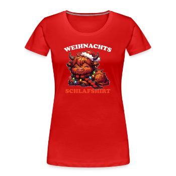 Chemise de nuit de Noël pour le bétail Highland de Noël - T-shirt bio Premium Femme - rouge - Devant - Mia (176cm)