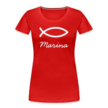 Nom de chrétien Marina avec M baptême de prénom de jeune fille - T-shirt bio Premium Femme - rouge - Devant - Mia (176cm)