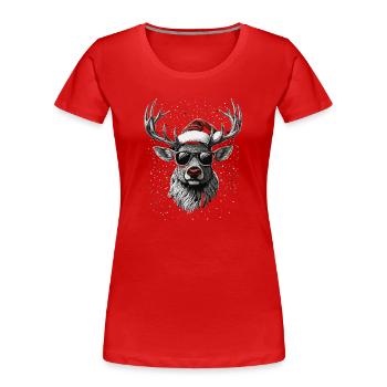 Renne avec un chapeau de Père Noël et des lunettes de soleil - T-shirt bio Premium Femme - rouge - Devant - Mia (176cm)