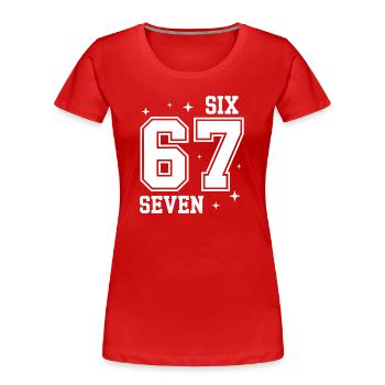 67 - Six Seven SixSeven 6-7 - Frauen Premium Bio T-Shirt - Rot - Vorne - Mia (176cm)