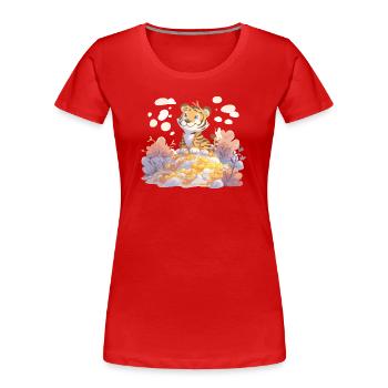 Tigerjunge auf Goldschatz im Herbstwald - Frauen Premium Bio T-Shirt - Rot - Vorne - Mia (176cm)