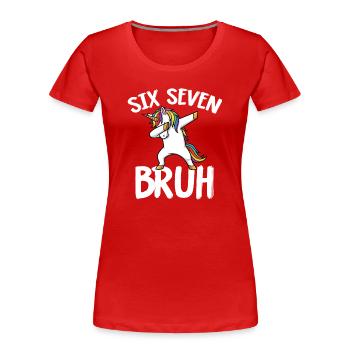 Sechs Sieben-Einhorn mit Regenbogen abtupfen - Frauen Premium Bio T-Shirt - Rot - Vorne - Mia (176cm)
