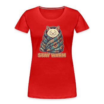 Cat Coat Stay Warm Floral Pattern - Women's Premium Organic T-Shirt - red - Front - Mia (176cm)