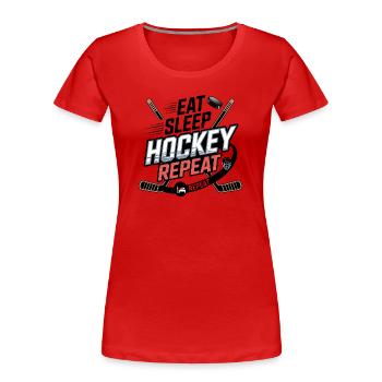 Manger Sommeil Hockey Répéter – Vie sportive des amateurs de hockey - T-shirt bio Premium Femme - rouge - Devant - Mia (176cm)