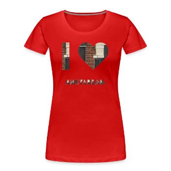 T-shirt emblème cœur en brique d’Amsterdam - T-shirt bio Premium Femme - rouge - Devant - Mia (176cm)