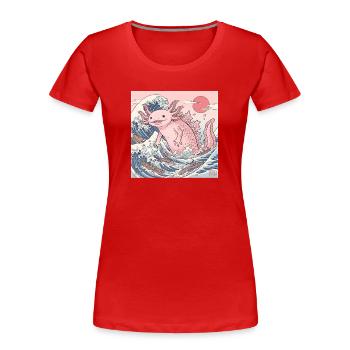 Cute Axolotl Kaiju In Japanese Wave - Women's Premium Organic T-Shirt - red - Front - Mia (176cm)