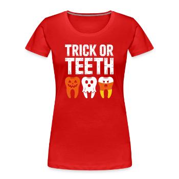 Trick or Teeth Halloween Tee - Women's Premium Organic T-Shirt - red - Front - Mia (176cm)