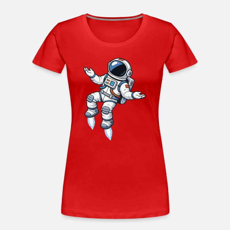 Schwebender Comic Astronaut mit Raketenantrieb - Frauen Premium Bio T-Shirt - Rot