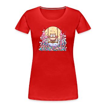 Sugar-sweet owl swing at Candyland - Women's Premium Organic T-Shirt - red - Front - Mia (176cm)