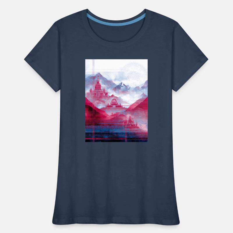 Psy-Art - Temple over Mountain Landscape Women's Premium Organic T-Shirt