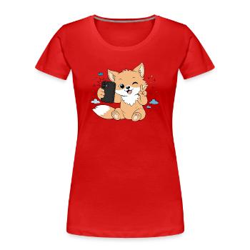 Niedlicher Fuchs macht Selfie – Lustiges Motiv - Frauen Premium Bio T-Shirt - Rot - Vorne - Mia (176cm)