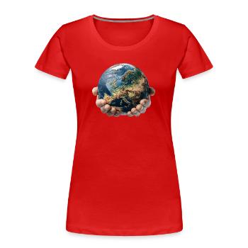 Earth in Hands: Global Responsibility - Women's Premium Organic T-Shirt - red - Front - Mia (176cm)