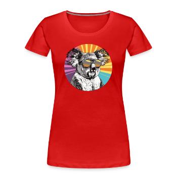 Koala mit Sonnenbrille im Retro Regenbogen - Frauen Premium Bio T-Shirt - Rot - Vorne - Mia (176cm)