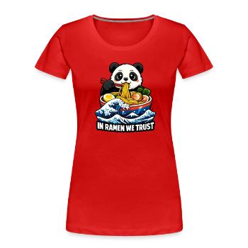 Panda In Ramen en qui nous avons confiance - T-shirt bio Premium Femme - rouge - Devant - Mia (176cm)