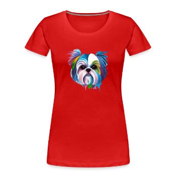 Maman de chien en chrysanthème artistique Shih Tzu colorée - T-shirt bio Premium Femme - rouge - Devant - Mia (176cm)