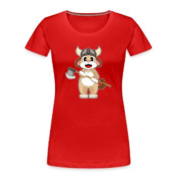Hund Vikinger Axt - Frauen Premium Bio T-Shirt - Rot - Vorne - Mia (176cm)