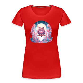 Nächtliche Eulen-Schaukel im Zauberwald - Frauen Premium Bio T-Shirt - Rot - Vorne - Mia (176cm)