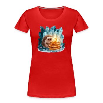 Igel mit goldenen Pfannkuchen - Frauen Premium Bio T-Shirt - Rot - Vorne - Mia (176cm)