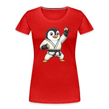 Dessin animé mignon drôle d’arts martiaux de Karaté Pingouin - T-shirt bio Premium Femme - rouge - Devant - Mia (176cm)