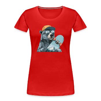 Bär Skater mit Bergreflexion - Frauen Premium Bio T-Shirt - Rot - Vorne - Mia (176cm)
