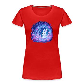 Mondschein Kaninchen im Rosenwald - Frauen Premium Bio T-Shirt - Rot - Vorne - Mia (176cm)