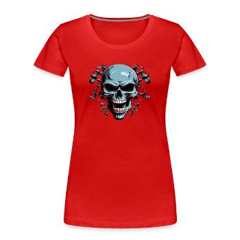 Nachtknochen-Schädel mit Fledermaus-Schatten - Frauen Premium Bio T-Shirt - Rot - Vorne - Mia (176cm)