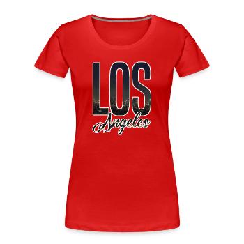 Los Angeles Skyline Schriftzug - Frauen Premium Bio T-Shirt - Rot - Vorne - Mia (176cm)