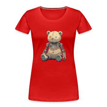 Patched Teddy Bear in Rusty Robot - Women's Premium Organic T-Shirt - red - Front - Mia (176cm)