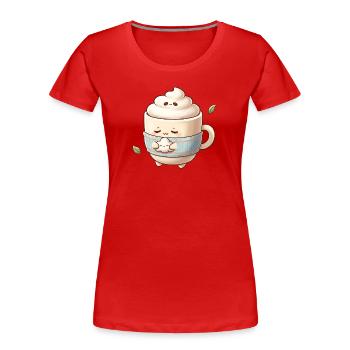 Kuschelige Wolkenkaffee Becher - Frauen Premium Bio T-Shirt - Rot - Vorne - Mia (176cm)