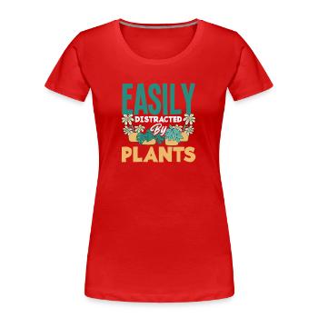 Facilement distraite par les amoureux des plantes - T-shirt bio Premium Femme - rouge - Devant - Mia (176cm)