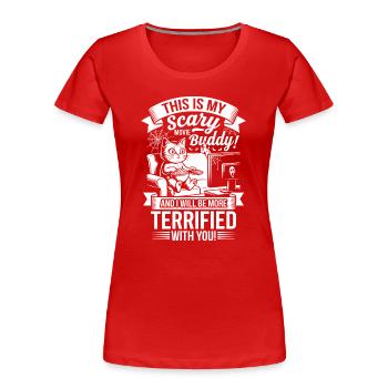Chat effrayant, ami câlin - T-shirt bio Premium Femme - rouge - Devant - Mia (176cm)