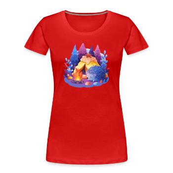 Schlafender Igel am Lagerfeuer - Frauen Premium Bio T-Shirt - Rot - Vorne - Mia (176cm)