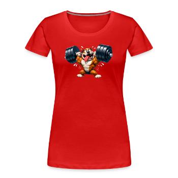 Motif Drôle de Fitness Bodybuilder Bouledogue - T-shirt bio Premium Femme - rouge - Devant - Mia (176cm)