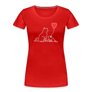 Katze und Maus mit Herzbalon - Frauen Premium Bio T-Shirt - Rot - Vorne - Mia (176cm)