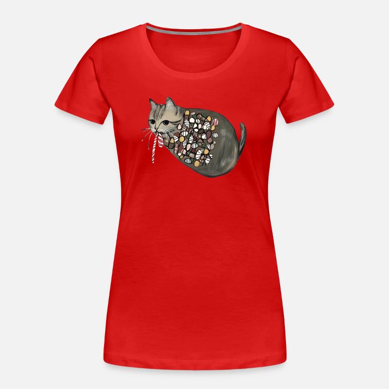 Candy Pattern Candy Cat - Frauen Premium Bio T-Shirt - Rot
