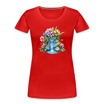 Blumenwasserfall Kaleidoskop - Frauen Premium Bio T-Shirt - Rot - Vorne - Mia (176cm)