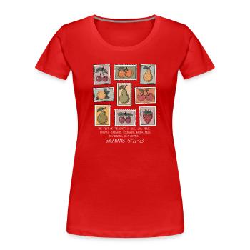 Fruits of the Spirit – Vintage stamped - Women's Premium Organic T-Shirt - red - Front - Mia (176cm)