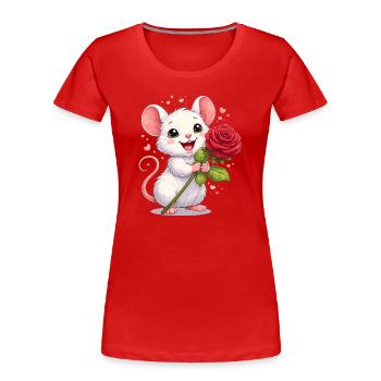 Cute Mouse with Rose – Valentine's Day Motif Full of Love - Women's Premium Organic T-Shirt - red - Front - Mia (176cm)