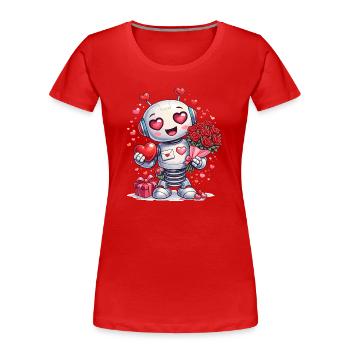 Verliebter Roboter – Valentinstagsmotiv mit Herz - Frauen Premium Bio T-Shirt - Rot - Vorne - Mia (176cm)
