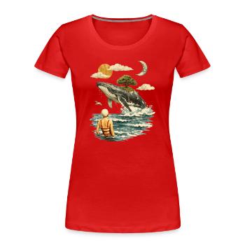 Surreal Whale Scene – Vintage Dreamscape - Women's Premium Organic T-Shirt - red - Front - Mia (176cm)