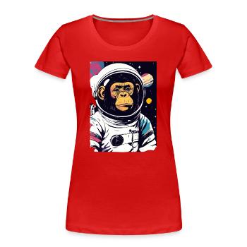 Astro Monkey in Space Suit Atroonaut Chimpanzee Motif - Women's Premium Organic T-Shirt - red - Front - Mia (176cm)