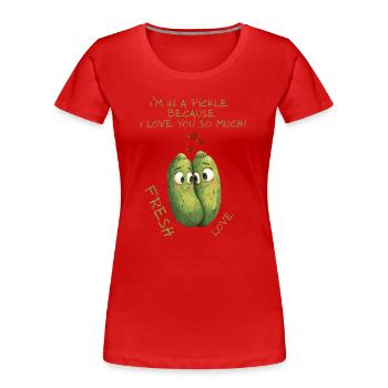 Concombres amoureux – amour frais - T-shirt bio Premium Femme - rouge - Devant - Mia (176cm)