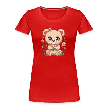 Kuschelbär mit Blumen - Frauen Premium Bio T-Shirt - Rot - Vorne - Mia (176cm)