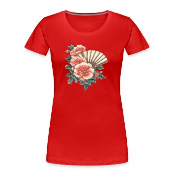 Pfingstrose und Fächer - Frauen Premium Bio T-Shirt - Rot - Vorne - Mia (176cm)