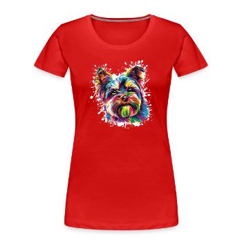 Farbenfrohes Hundeporträt Spritzer - Frauen Premium Bio T-Shirt - Rot - Vorne - Mia (176cm)