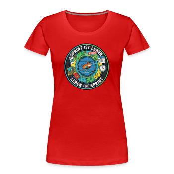 Sprint ist Leben: Agile Zombies im Hamsterrad - Frauen Premium Bio T-Shirt - Rot - Vorne - Mia (176cm)