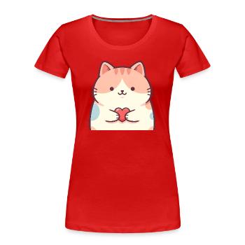 Cuddly Kitten Heart Cartoon Cat - Women's Premium Organic T-Shirt - red - Front - Mia (176cm)