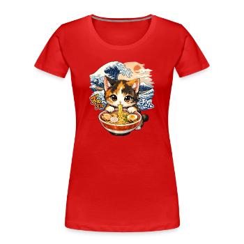 Ramen Nouilles Kawaii Chat Nouilles japonaises - T-shirt bio Premium Femme - rouge - Devant - Mia (176cm)